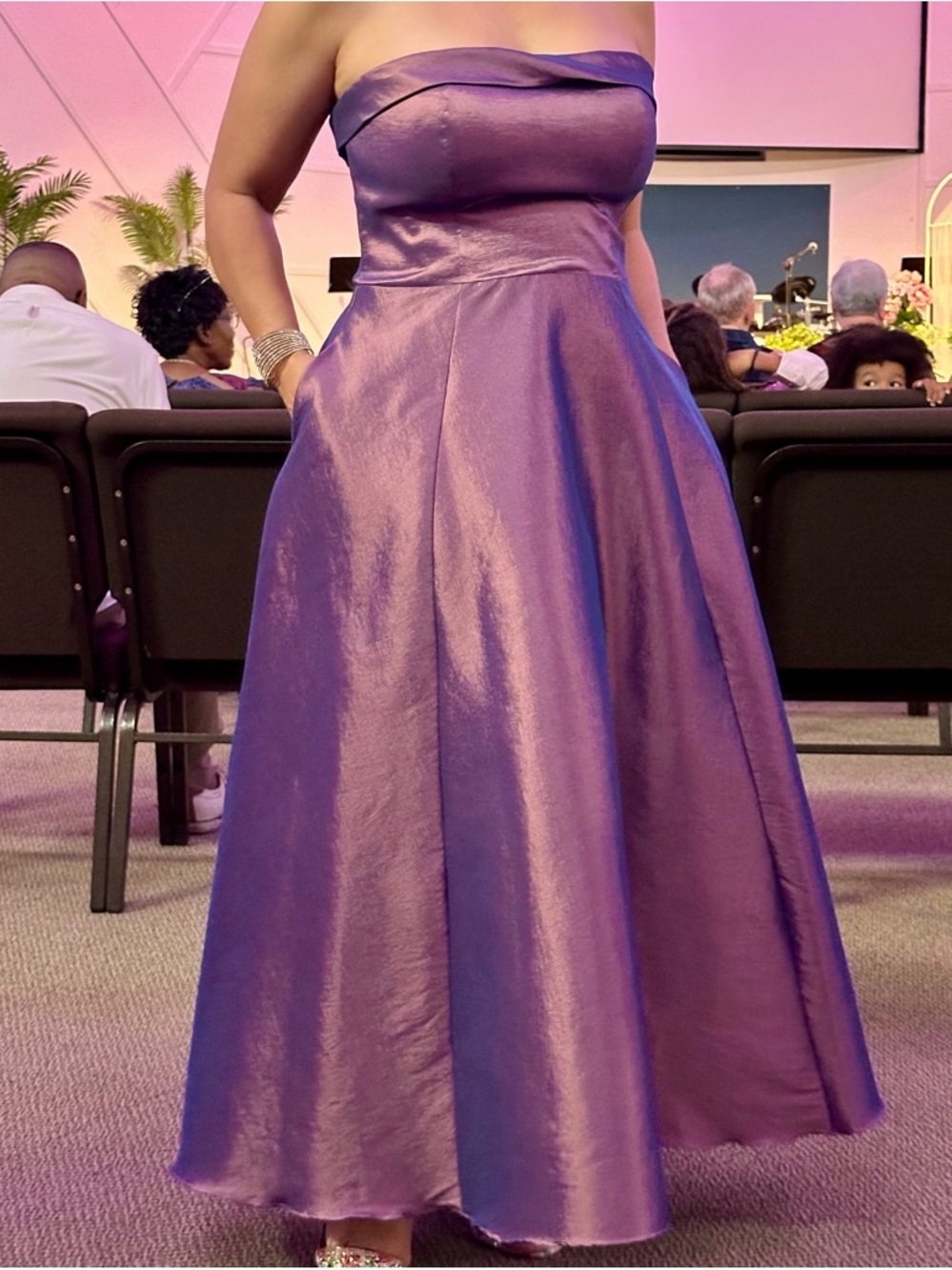 Strapless Purple Satin A-Line Evening Dress